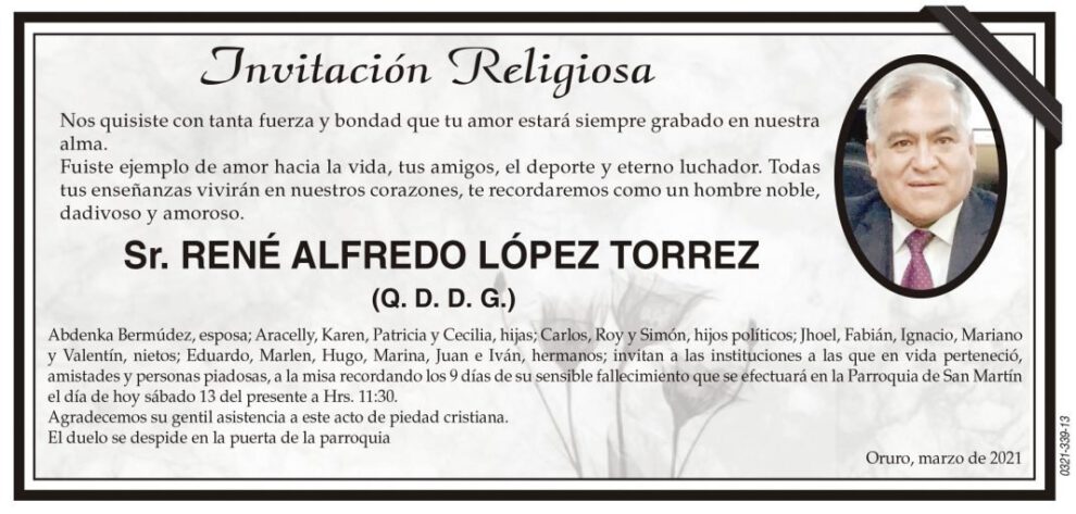 Invitación Religiosa: René Alfredo López Torrez