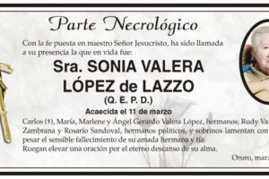 Parte Necrológico de Sra. Sonia Valera López de Lazzo