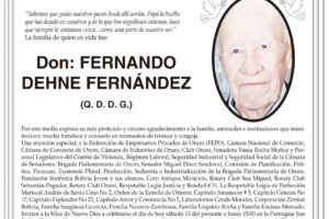 Agradecimiento e Invitación Religiosa: Don Fernando Dehne Fernández