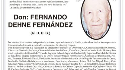 Agradecimiento e Invitación Religiosa: Don Fernando Dehne Fernández