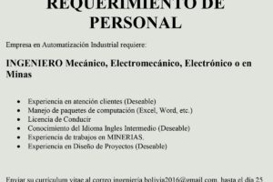 Requerimiento de Personal en Automatización Industrial
