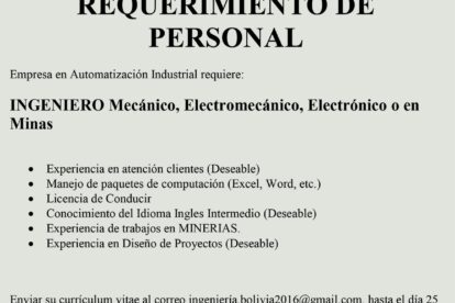 Requerimiento de Personal en Automatización Industrial