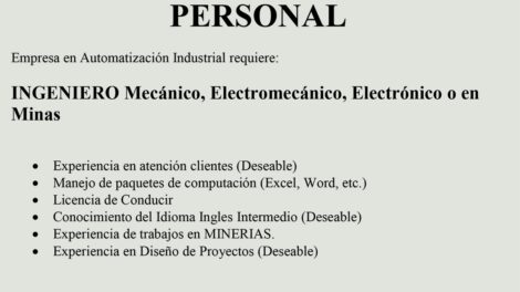 Requerimiento de Personal en Automatización Industrial