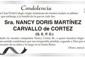 Condolencia por Nancy Doris Martínez Carvallo