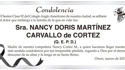 Condolencia por Nancy Doris Martínez Carvallo