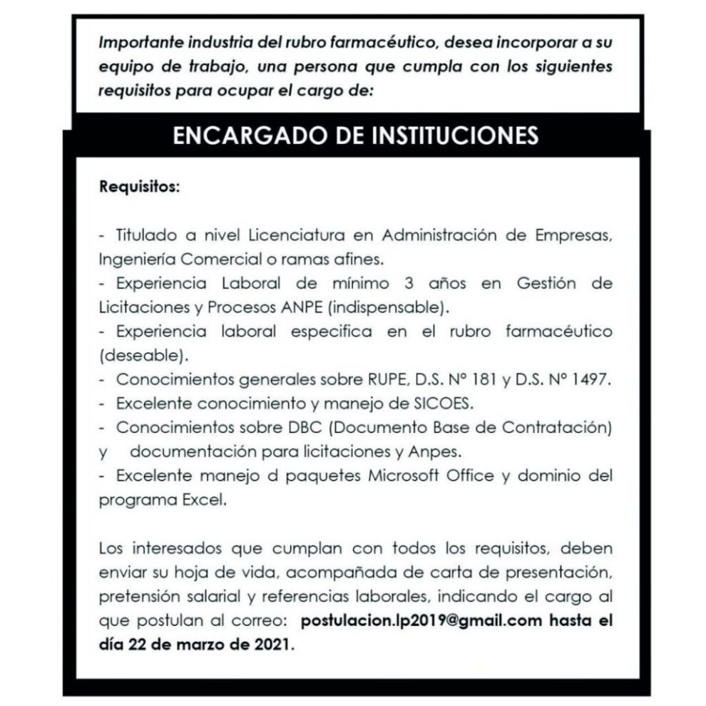 Encargado de Instituciones en la industria farmacéutica