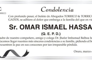 Condolencia por el fallecimiento de Omar Ismael Hassan