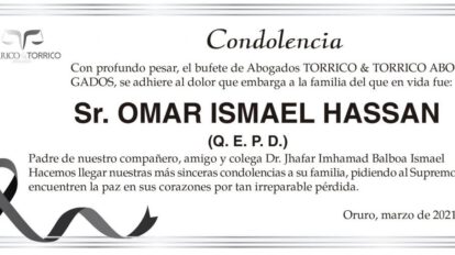 Condolencia por el fallecimiento de Omar Ismael Hassan