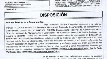 Policía en estado de emergencia para garantizar seguridad de las instituciones