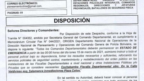 Policía en estado de emergencia para garantizar seguridad de las instituciones