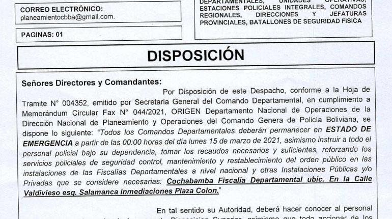 Policía en estado de emergencia para garantizar seguridad de las instituciones