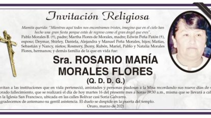 Invitación Religiosa para Sra. Rosario María Morales Flores