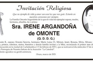 Irene Argandoña de Omonte, invitación religiosa