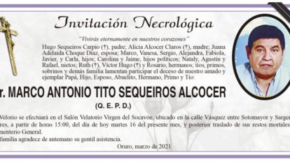 Invitación Necrológica de Marco Antonio Tito Sequeiros Alcocer