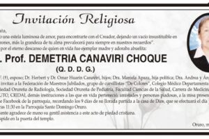 Invitación Religiosa: Sra. Prof. Demetria Canaviri Choque