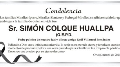 Condolencia por Simón Colque Huallpa