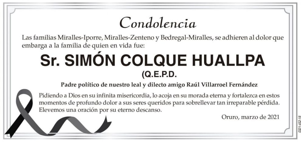 Condolencia por Simón Colque Huallpa