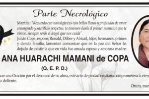 Necrológico de Ana Huarachi Mamani de Copa