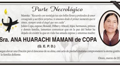 Necrológico de Ana Huarachi Mamani de Copa