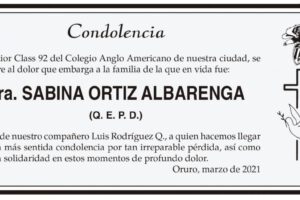 Condolencia por la pérdida de Sabina Ortiz Albarrenga