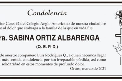Condolencia por la pérdida de Sabina Ortiz Albarrenga