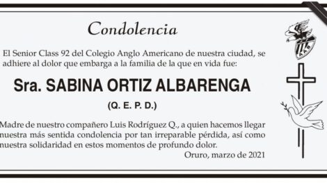 Condolencia por la pérdida de Sabina Ortiz Albarrenga