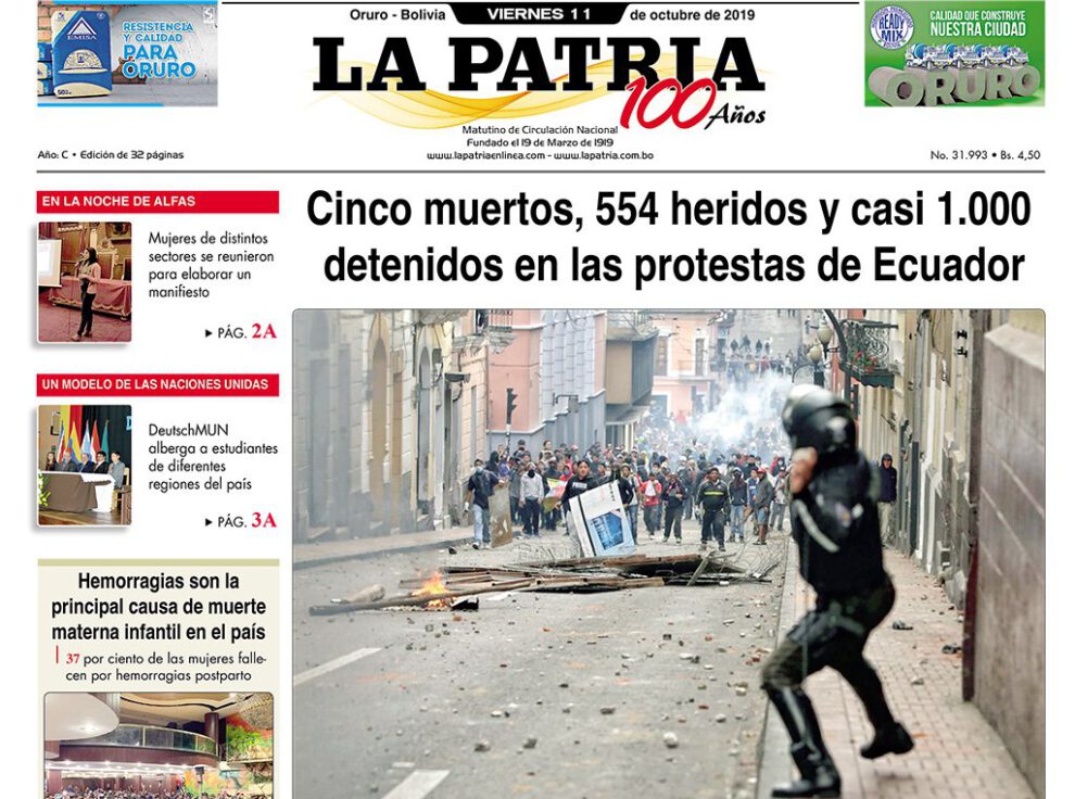 Portadas impresas del viernes 11 de octubre de 2019