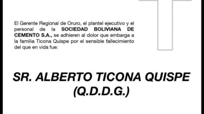 Condolencia por el fallecimiento de Alberto Ticona Quispe