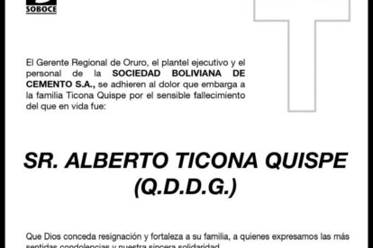 Condolencia por el fallecimiento de Alberto Ticona Quispe