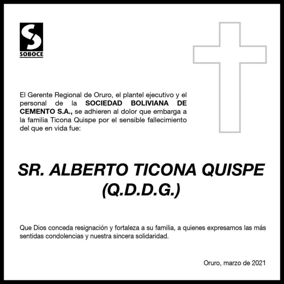 Condolencia por el fallecimiento de Alberto Ticona Quispe