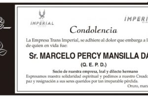 Condolencia por la pérdida de Marcelo Percy Mansilla Daza