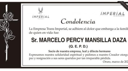 Condolencia por la pérdida de Marcelo Percy Mansilla Daza