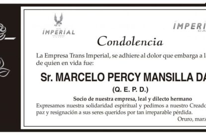 Condolencia por la pérdida de Marcelo Percy Mansilla Daza