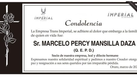 Condolencia por la pérdida de Marcelo Percy Mansilla Daza