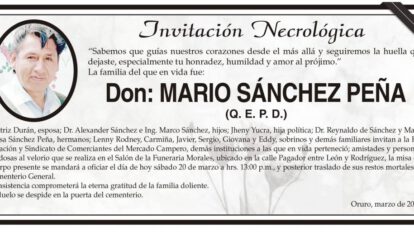 Invitación Necrológica: Don Mario Sánchez Peña