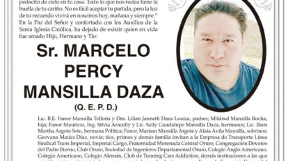 Invitación Necrológica: Sr. Marcelo Percy Mansilla Daza