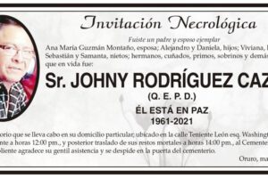Necrológica Sr. JOHNY RODRÍGUEZ CAZÓN