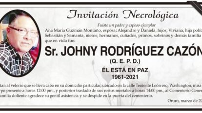 Necrológica Sr. JOHNY RODRÍGUEZ CAZÓN