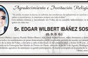 Agradecimiento e Invitación Religiosa: Sr. Edgar Wilbert Ibáñez Sossa