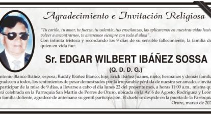 Agradecimiento e Invitación Religiosa: Sr. Edgar Wilbert Ibáñez Sossa