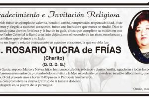 Agradecimiento e Invitación Religiosa: Sra. Rosario Yucra de Frías