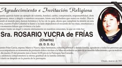 Agradecimiento e Invitación Religiosa: Sra. Rosario Yucra de Frías