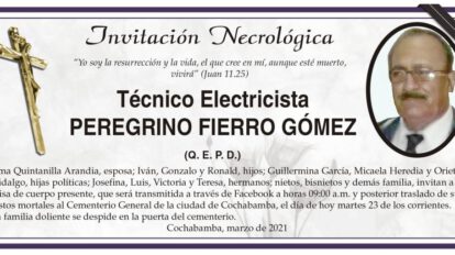 Invitación Necrológica: Peregrino Fierro Gómez