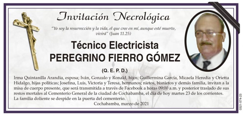 Invitación Necrológica: Peregrino Fierro Gómez