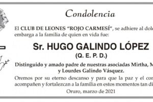 Condolencia por Hugo Galindo López