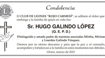 Condolencia por Hugo Galindo López