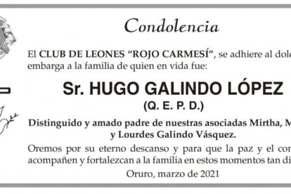 Condolencia por Hugo Galindo López