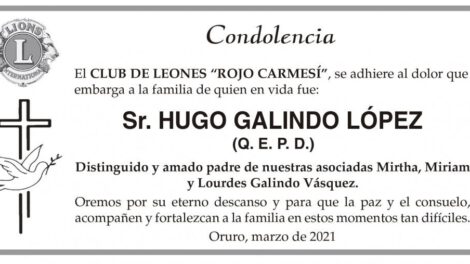Condolencia por Hugo Galindo López