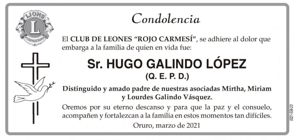 Condolencia por Hugo Galindo López