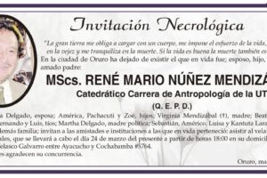 Invitación Necrológica de René Mario Núñez Mendizábal